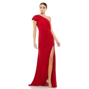 Mac Duggal Ieena 67858 Jersey Ruffled One Shoulder Draped Gown Red Size 4 NWT